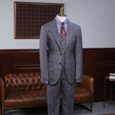 Reg Regular Dark Gray Plaid Three Pieces Slim Fit Custom Business Suit